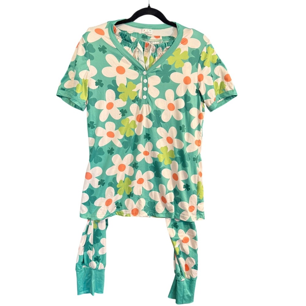 Shirley & Stone Womens St Patricks Day Pajama Set Teal Floral Small Buttery Soft